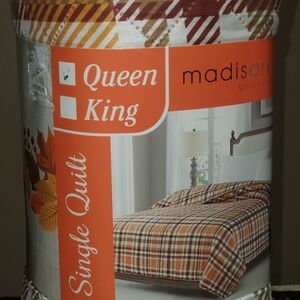 Plaid Single Quilt in Orange and Brown